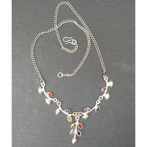 New Sterling Silver Multi Gemstone Leaf Necklace